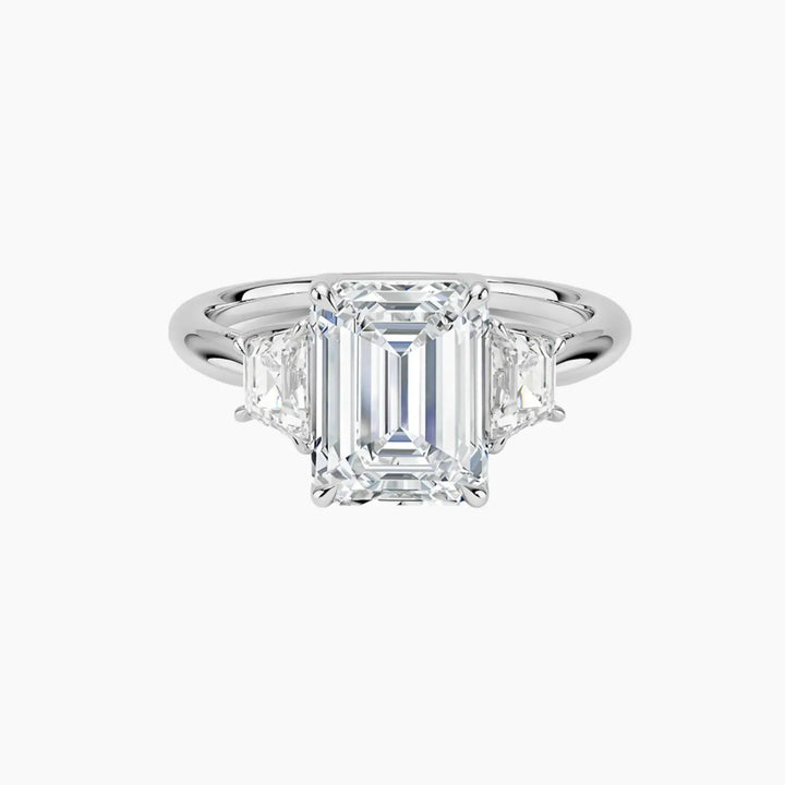 Oriana Emerald Three Stone 2 Carat Lab Grown Diamond Engagement Ring in 18K White Gold