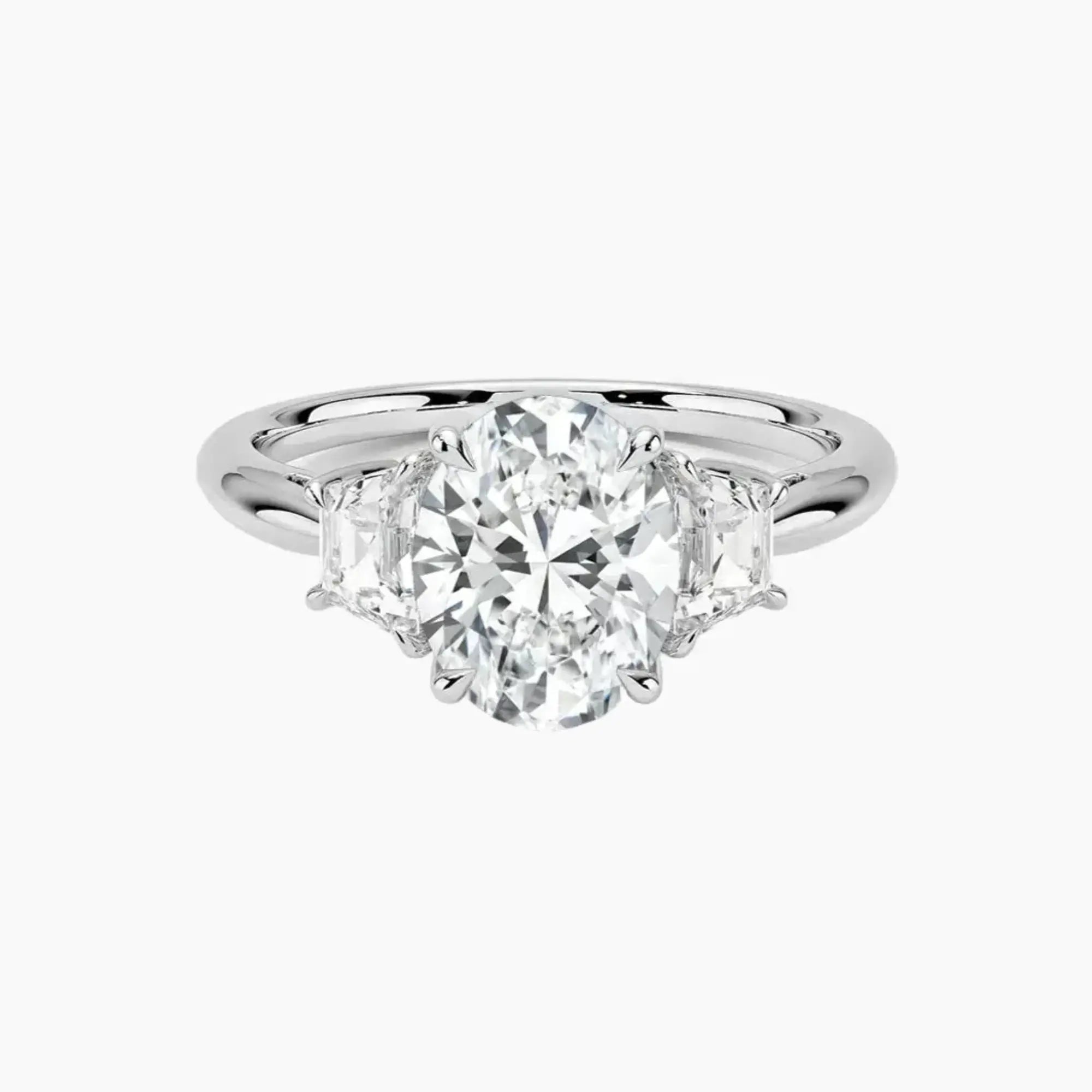 Oriana Oval Three Stone 2.5 Carat Lab Grown Diamond Engagement Ring in 14K Yellow Gold