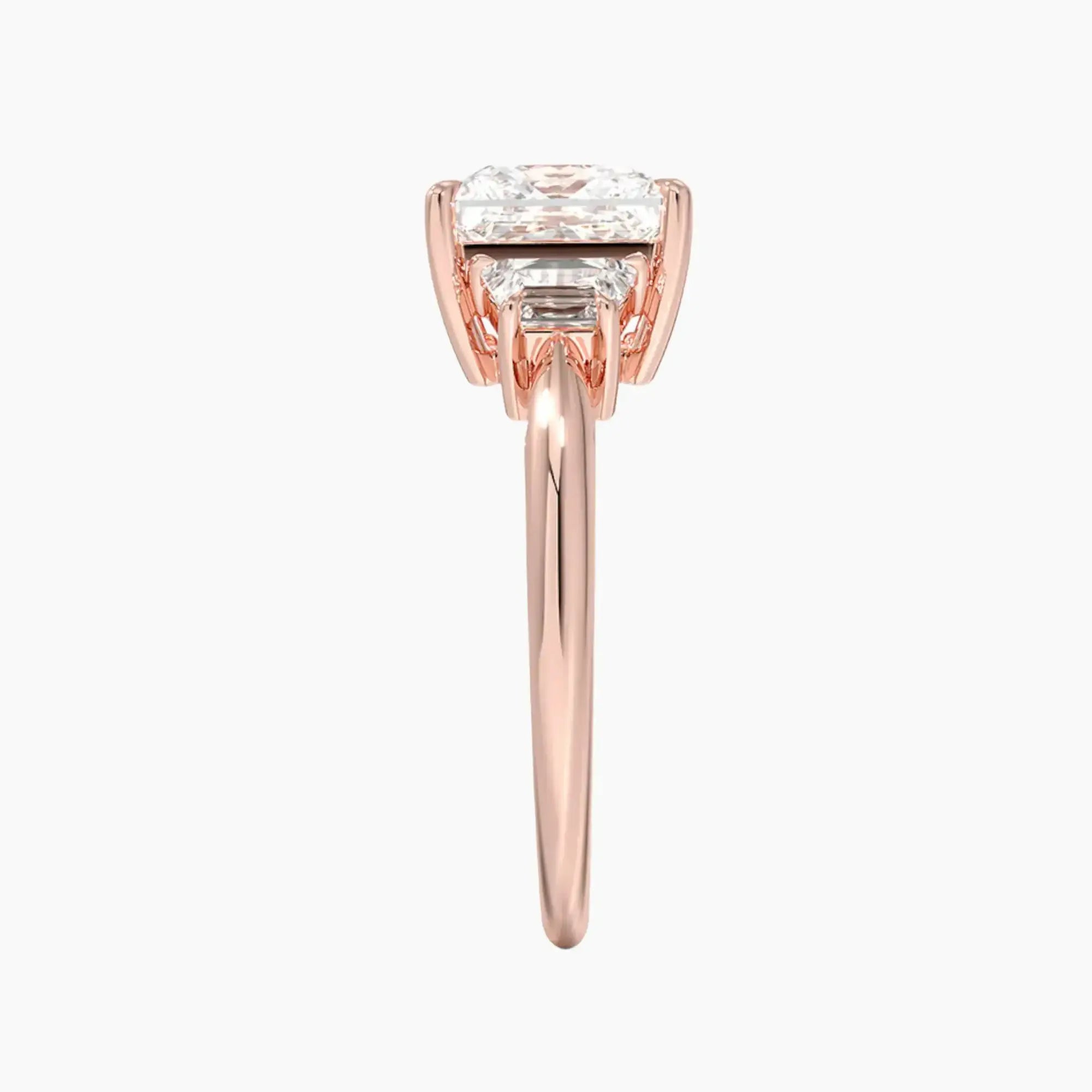 Oriana Princess Three Stone 1.5 Carat Lab Grown Diamond Engagement Ring in 18K Rose Gold