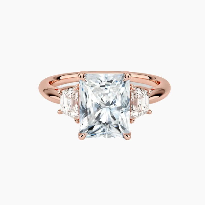 Oriana Radiant Three Stone 3 Carat Lab Grown Diamond Engagement Ring in 18K Rose Gold