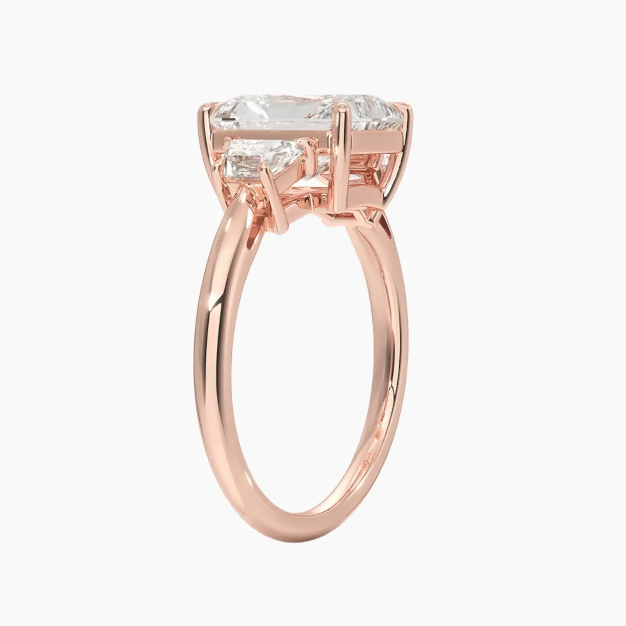 Oriana Radiant Three Stone 2.5 Carat Lab Grown Diamond Engagement Ring in 18K Rose Gold