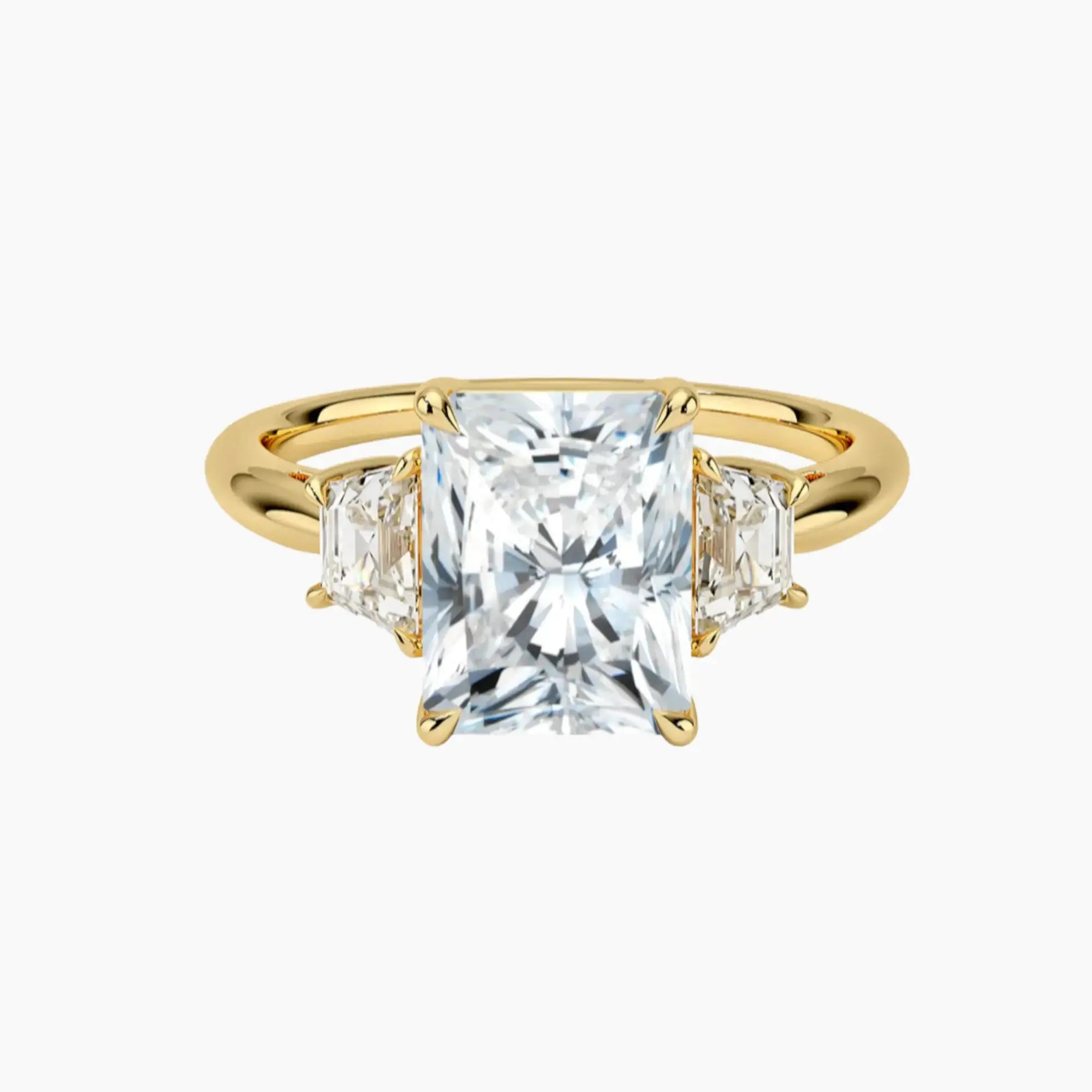 Oriana Radiant Three Stone 3 Carat Lab Grown Diamond Engagement Ring in 14K Yellow Gold