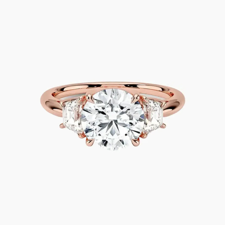 Oriana Round Three Stone 3 Carat Lab Grown Diamond Engagement Ring in 18K Rose Gold