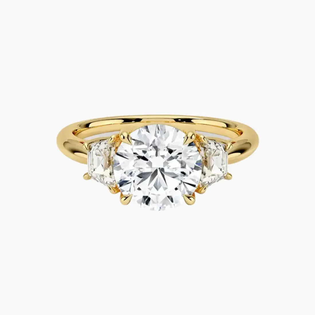 Oriana Round Three Stone 2 Carat Lab Grown Diamond Engagement Ring in 18K Yellow Gold