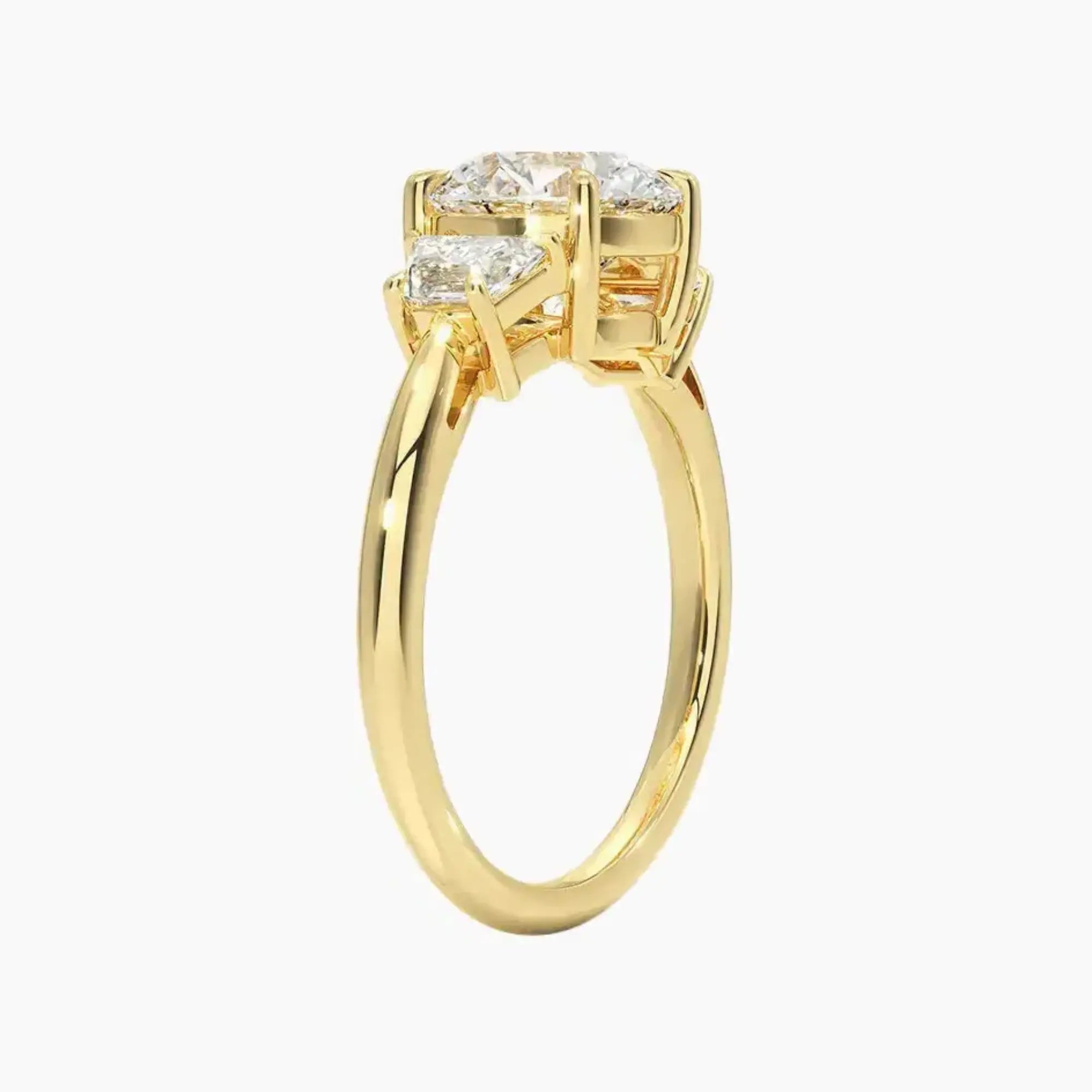 Oriana Round Three Stone 3 Carat Lab Grown Diamond Engagement Ring in 14K Yellow Gold