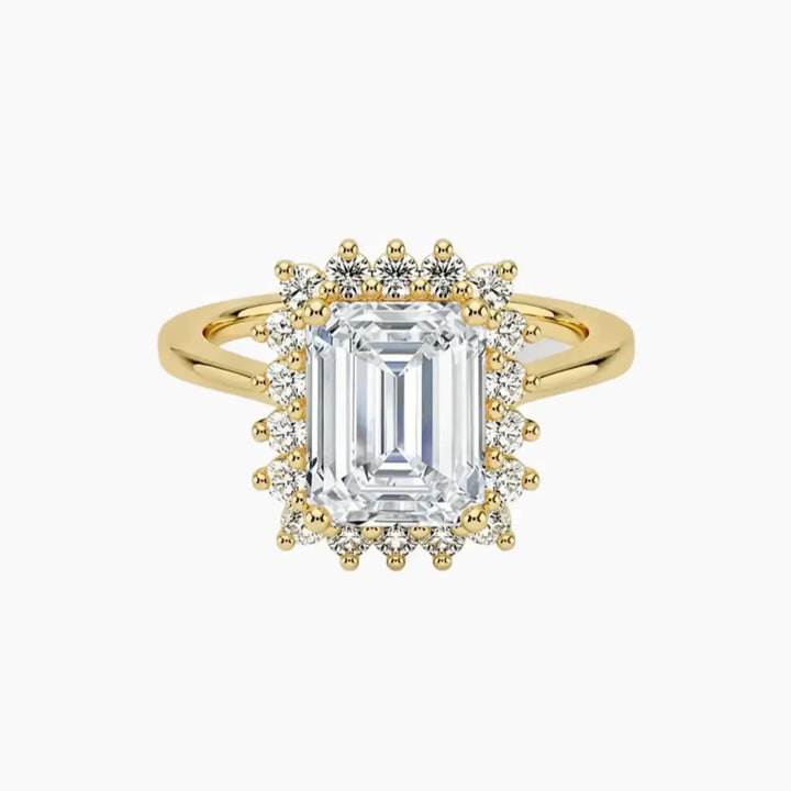 Soraya Emerald Designer 2 Carat Lab Grown Diamond Engagement Ring in 18K Yellow Gold
