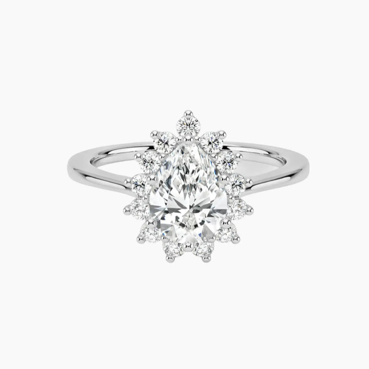 Soraya Pear Designer 1 Carat Lab Grown Diamond Engagement Ring in 18K White Gold