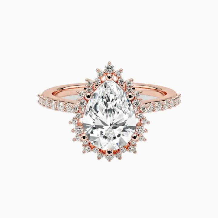Coraline Pear Designer 1.5 Carat Lab Grown Diamond Engagement Ring in 18K Rose Gold