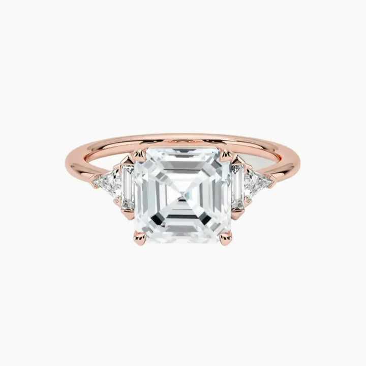 Honora Five Stone Asscher Designer 1 Carat Lab Grown Diamond Engagement Ring in 14K Rose Gold
