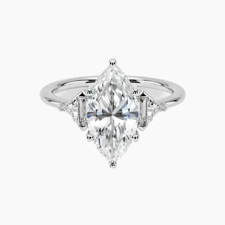 Honora Five Stone Marquise Designer 3 Carat Lab Grown Diamond Engagement Ring in 18K White Gold