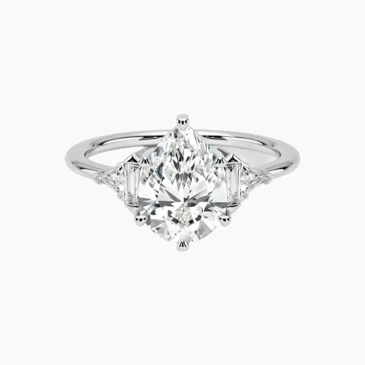 Honora Five Stone Pear Designer 1 Carat Lab Grown Diamond Engagement Ring in 18K White Gold