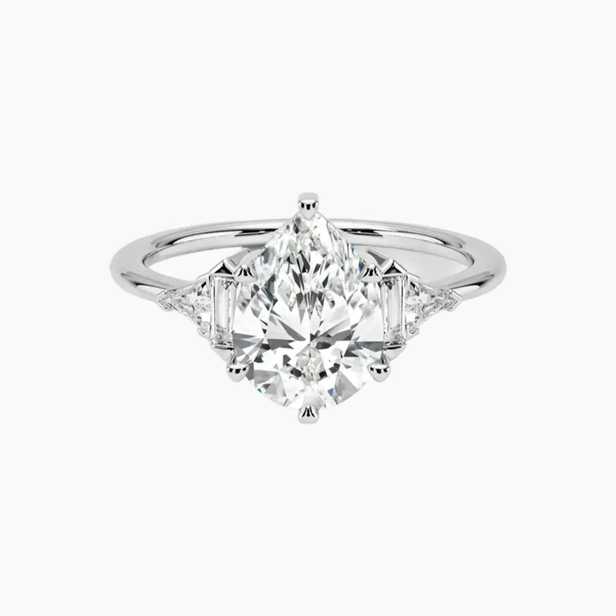 Honora Five Stone Pear Designer 3 Carat Lab Grown Diamond Engagement Ring in 14K White Gold