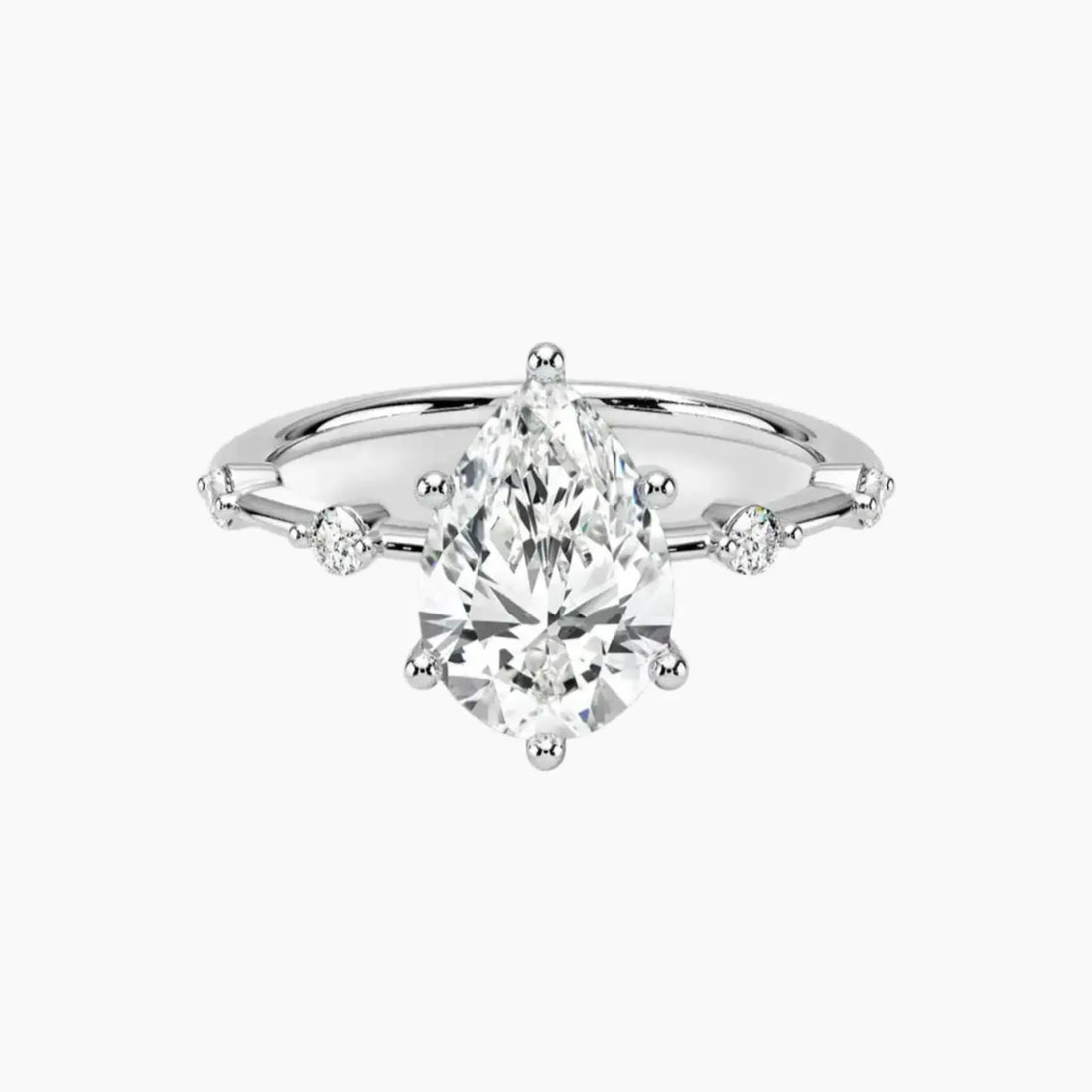 Sena Pear Designer 1 Carat Lab Grown Diamond Engagement Ring in 18K White Gold