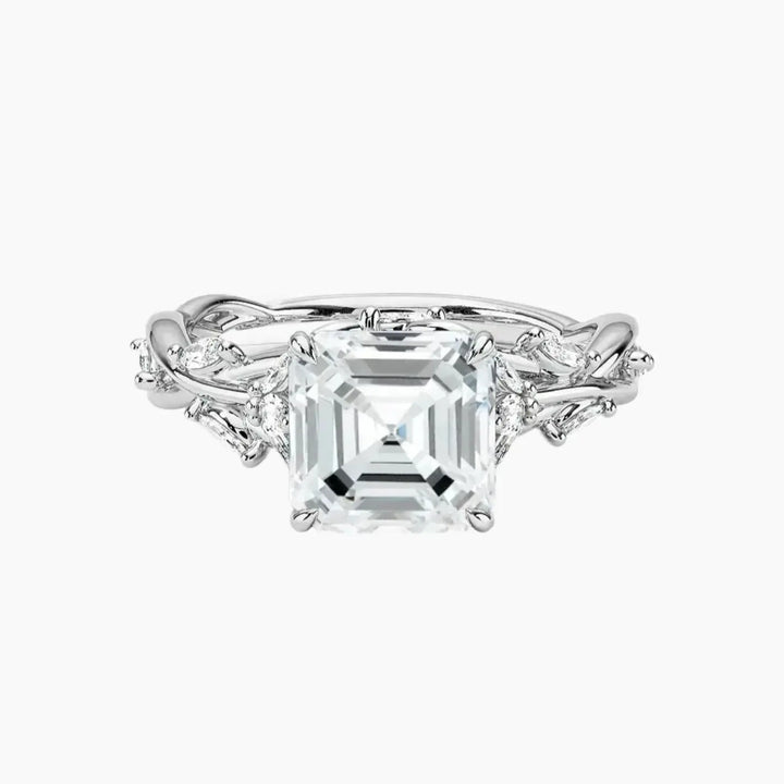 Melia Asscher Designer 3 Carat Lab Grown Diamond Engagement Ring in 14K White Gold