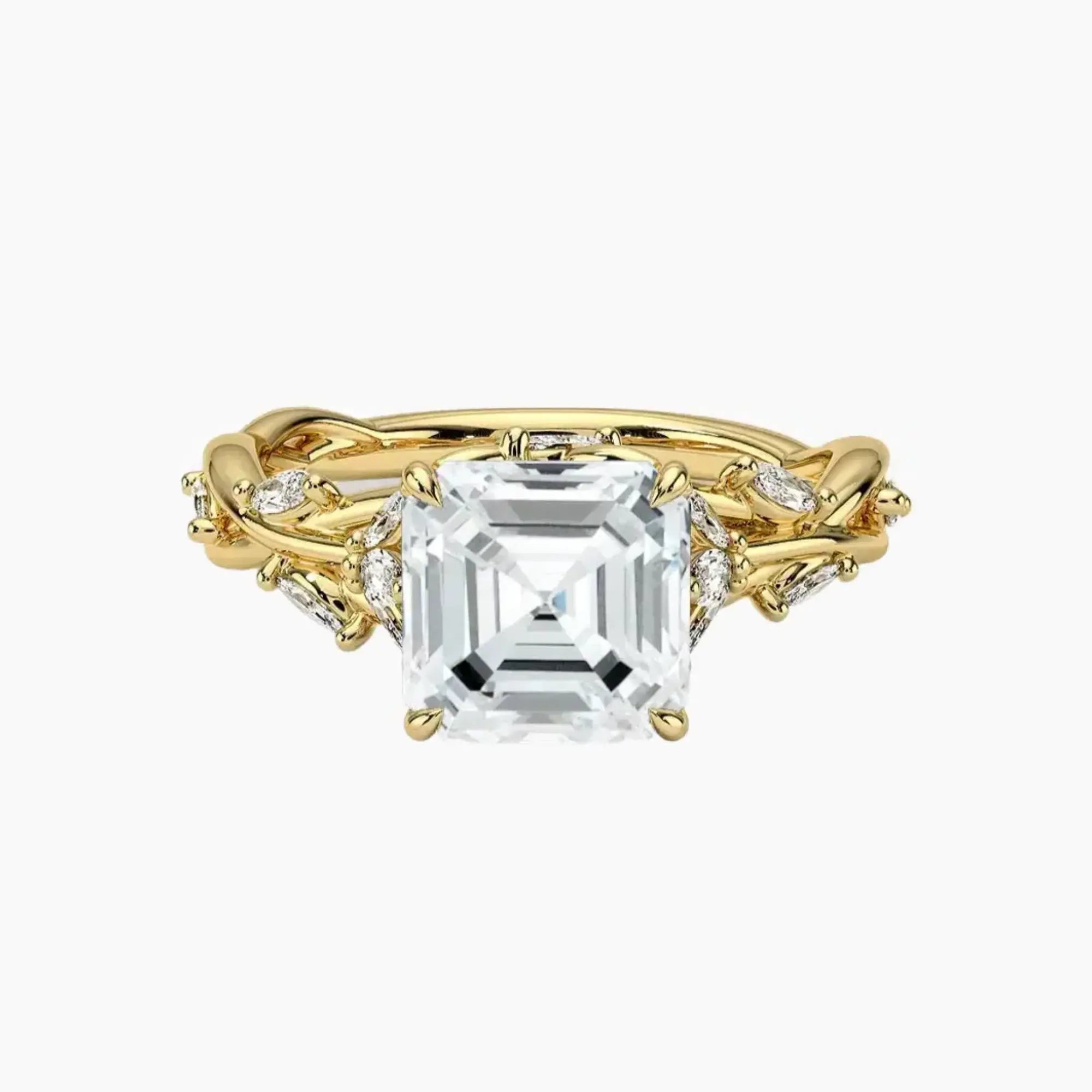 Melia Asscher Designer 1.5 Carat Lab Grown Diamond Engagement Ring in 18K Yellow Gold
