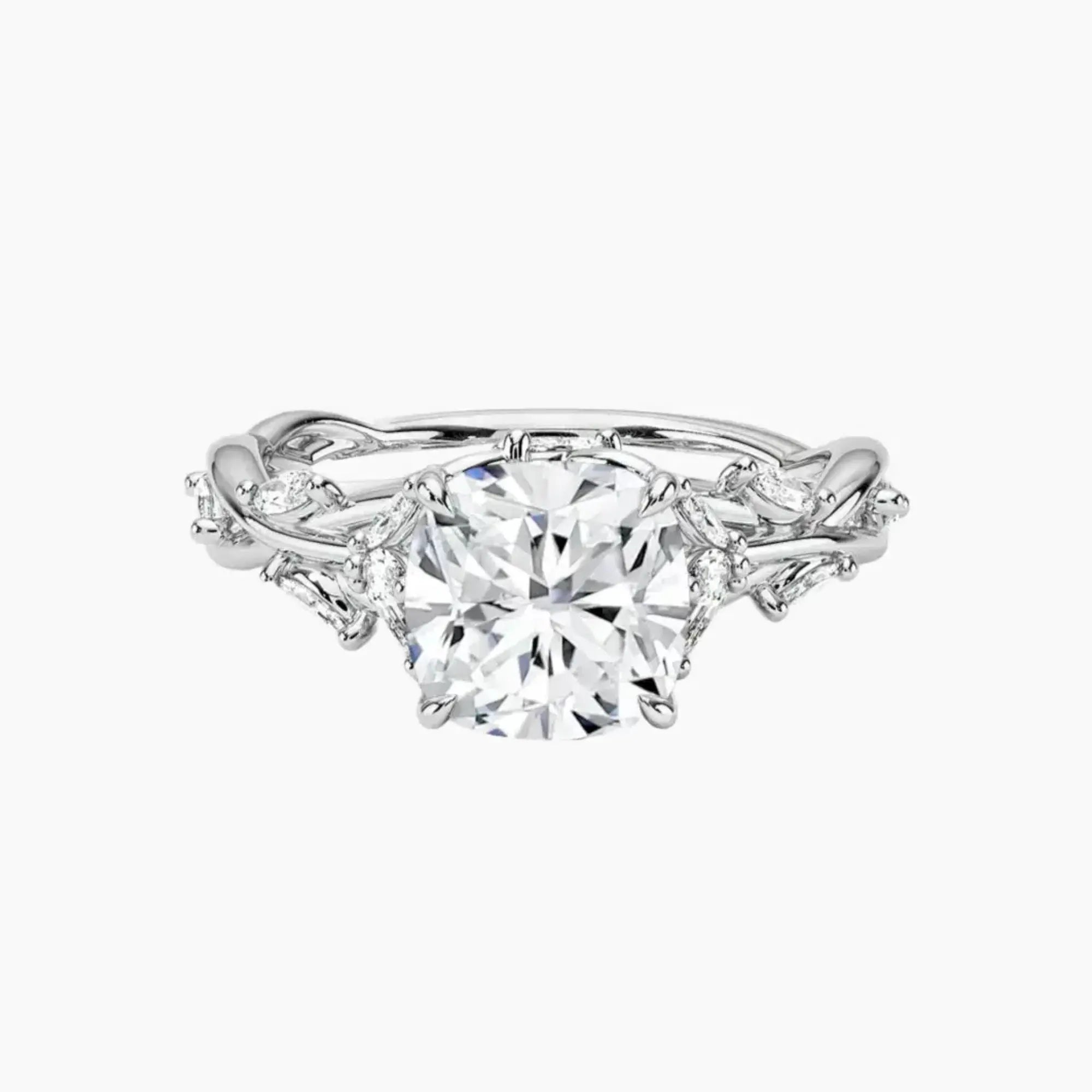 Melia Cushion Designer 1 Carat Lab Grown Diamond Engagement Ring in 18K White Gold