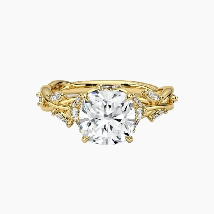 Melia Cushion Designer 2.5 Carat Lab Grown Diamond Engagement Ring in 18K Yellow Gold