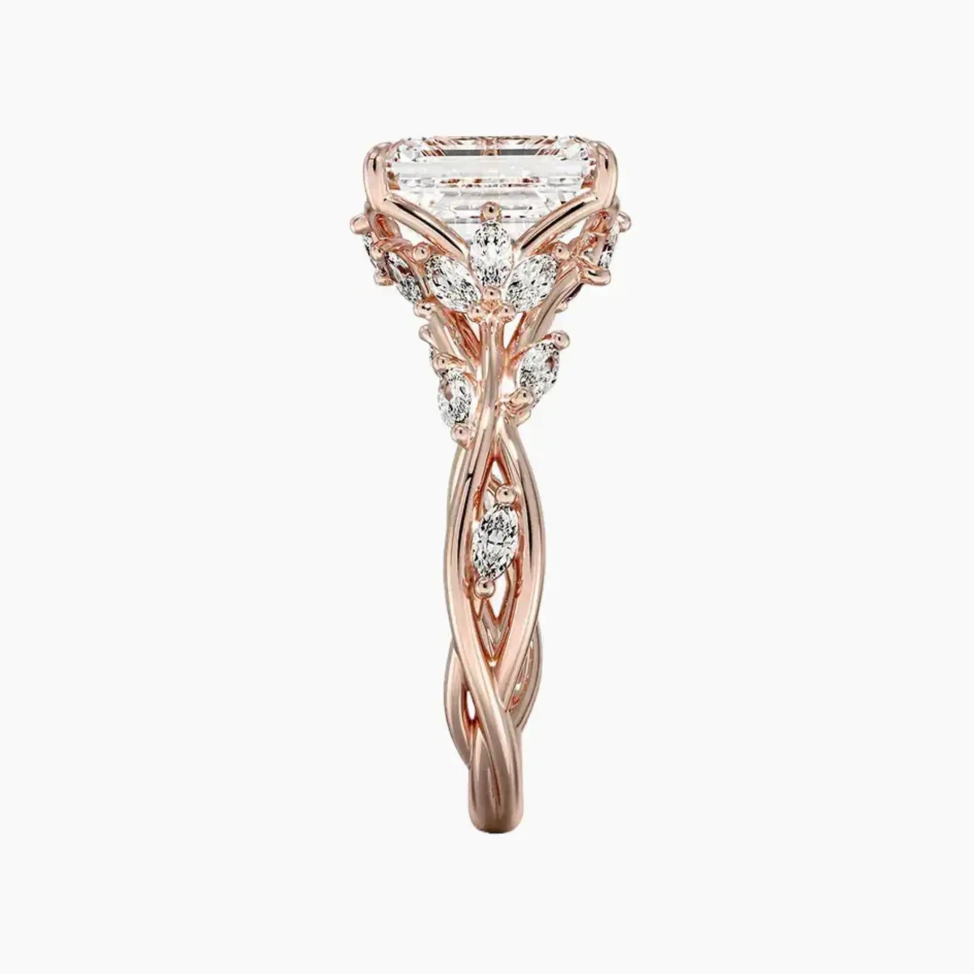 Melia Emerald Designer 3 Carat Lab Grown Diamond Engagement Ring in 14K Rose Gold