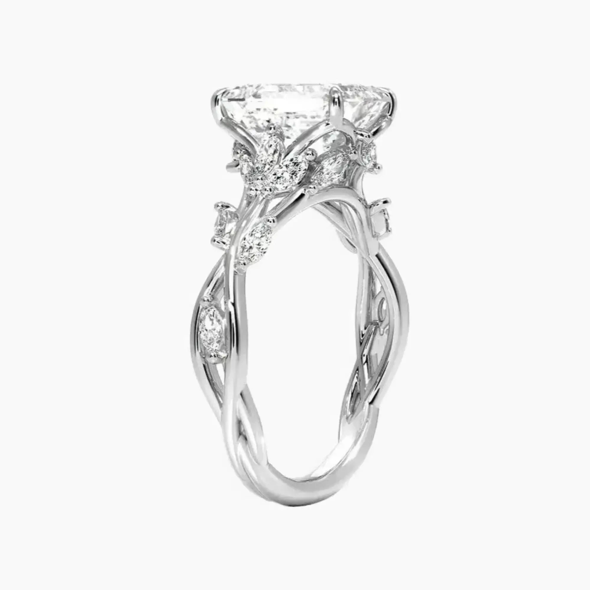 Melia Emerald Designer 2 Carat Lab Grown Diamond Engagement Ring in 14K White Gold