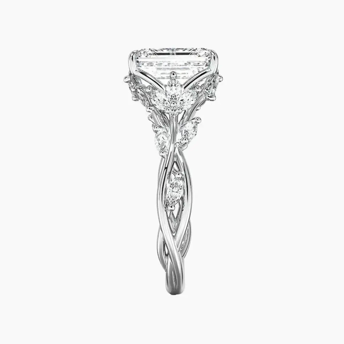 Melia Emerald Designer 3 Carat Lab Grown Diamond Engagement Ring in 18K White Gold