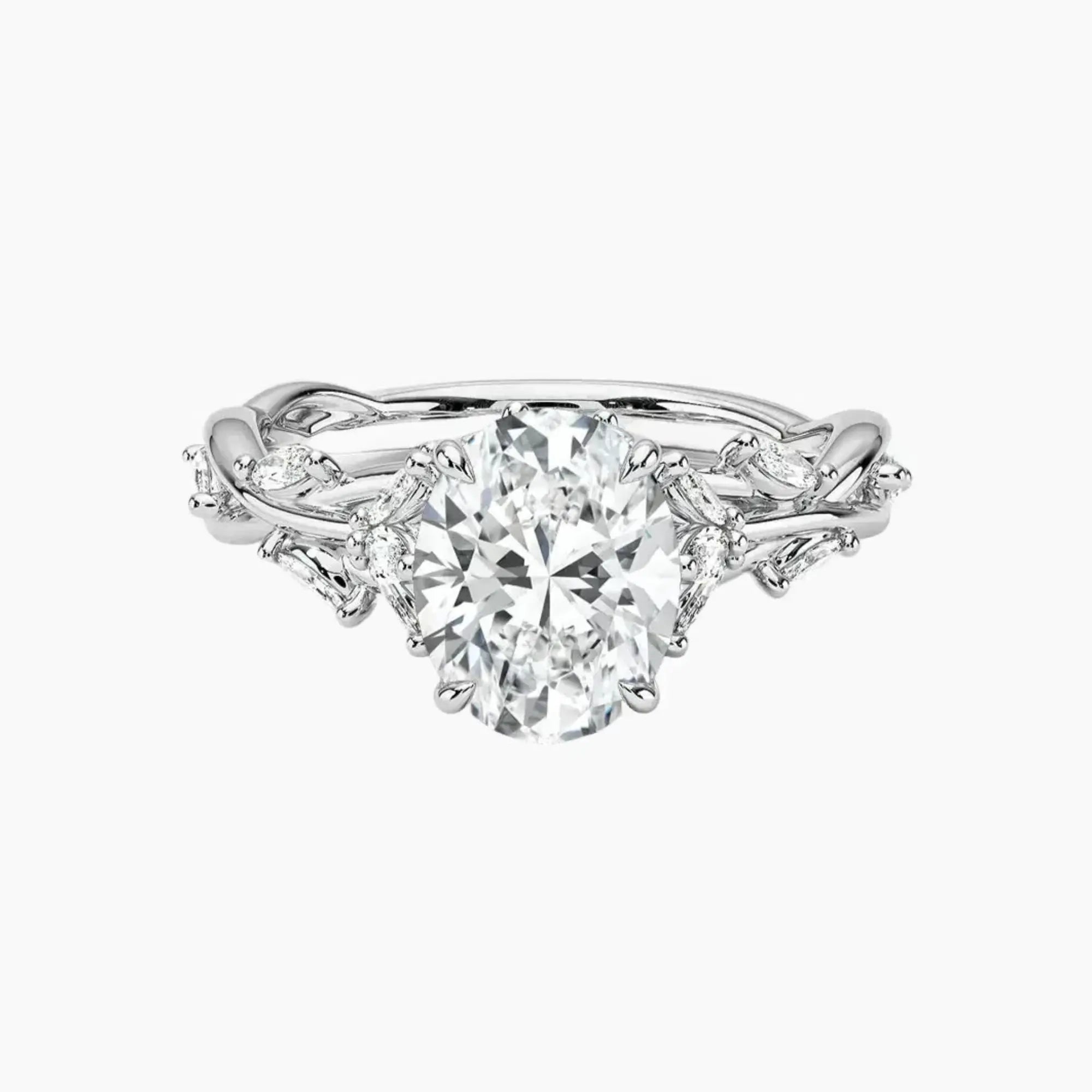 Melia Oval Designer Diamond Ring Setting in 14K White Gold