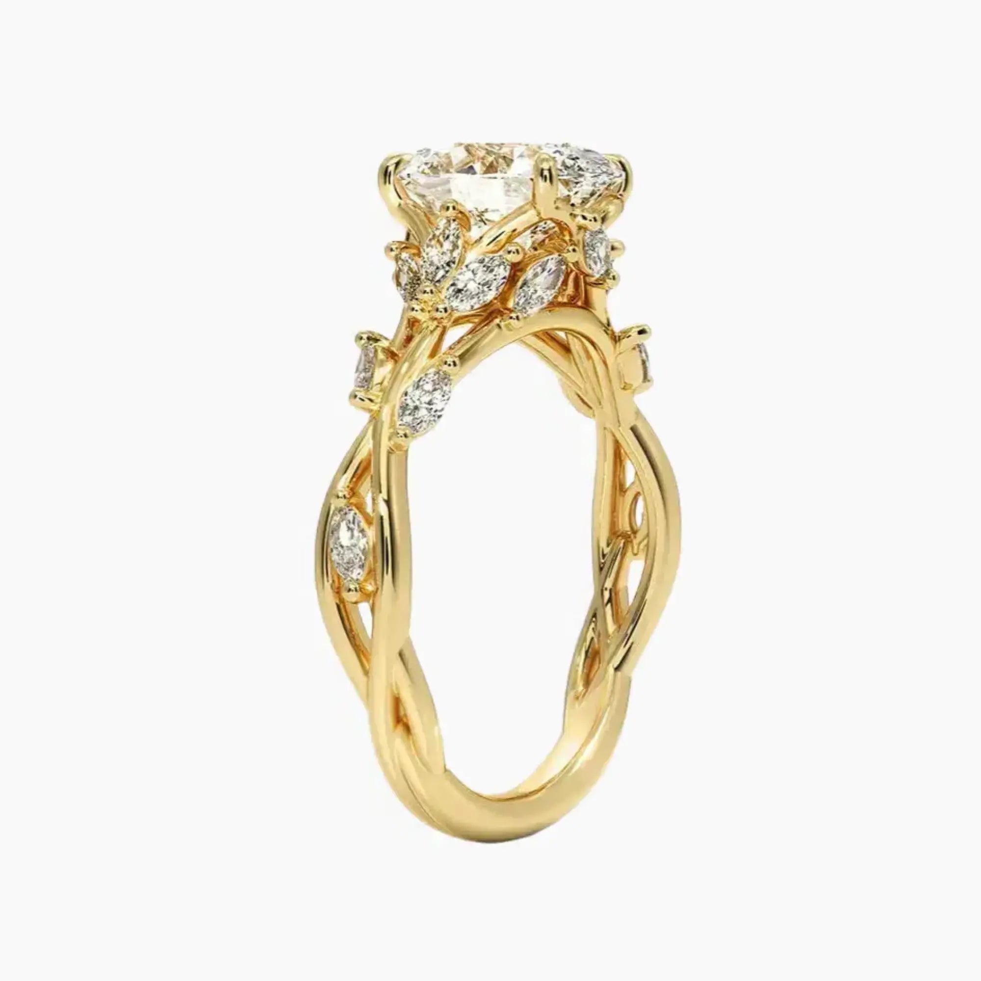 Melia Oval Designer 1.5 Carat Lab Grown Diamond Engagement Ring in 18K Yellow Gold