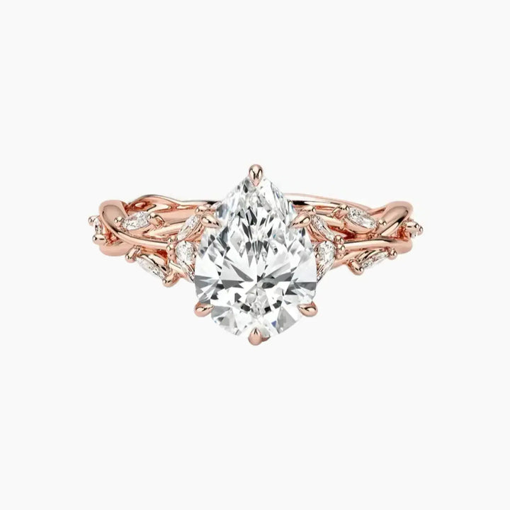 Melia Pear Designer 3 Carat Lab Grown Diamond Engagement Ring in 14K Rose Gold