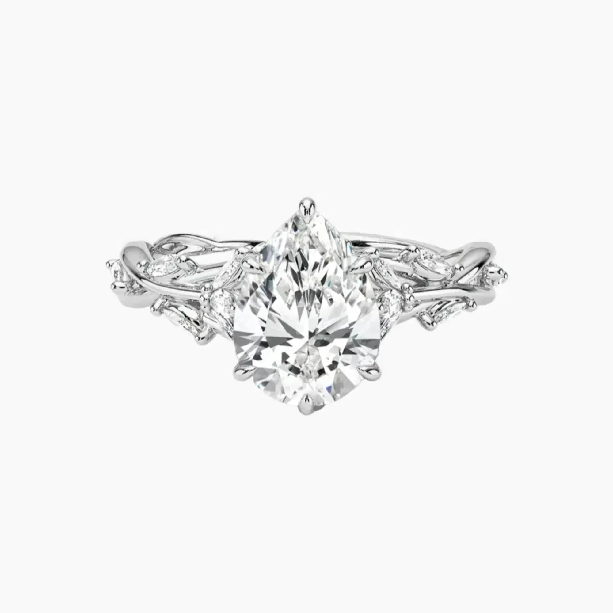 Melia Pear Designer 3 Carat Lab Grown Diamond Engagement Ring in 14K White Gold