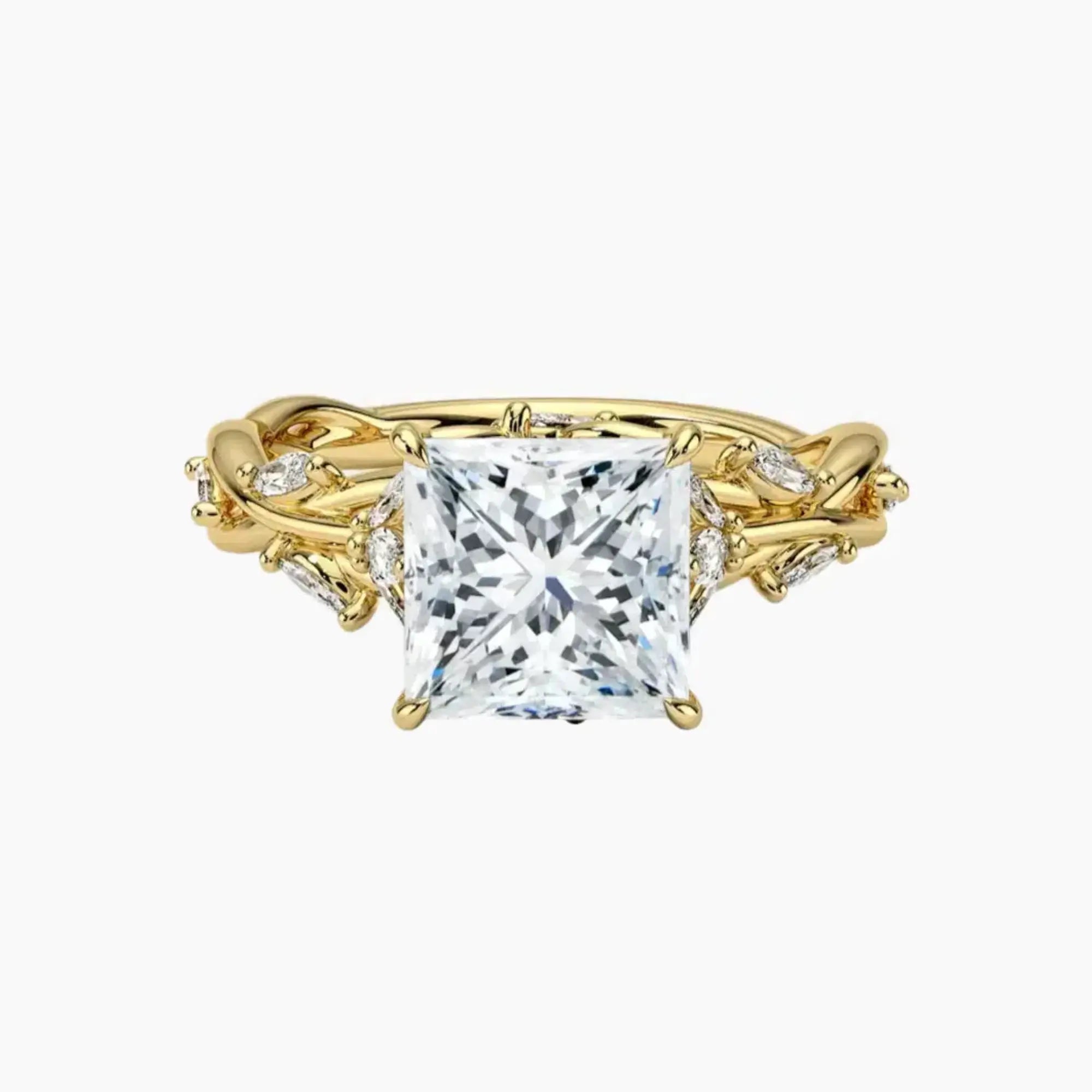 Melia Princess Designer Diamond Ring Setting in 14K Yellow Gold