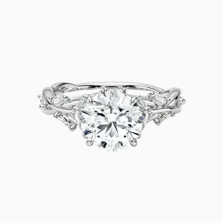 Melia Round Designer 1.5 Carat Lab Grown Diamond Engagement Ring in 18K White Gold