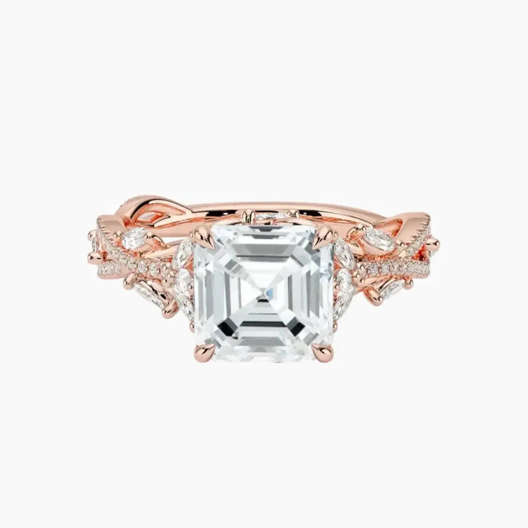 Melia Adorned Asscher Designer 1 Carat Lab Grown Diamond Engagement Ring in 18K Yellow Gold