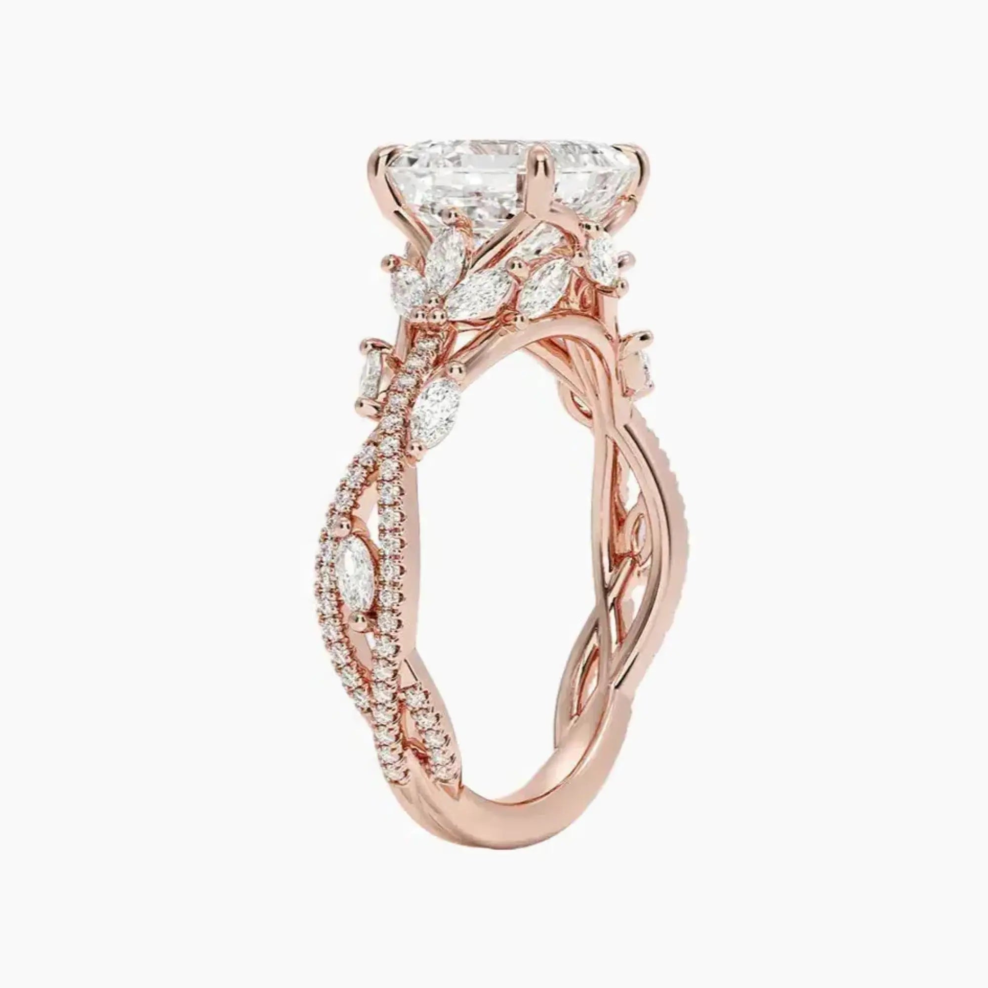 Melia Adorned Asscher Designer 1 Carat Lab Grown Diamond Engagement Ring in 18K White Gold