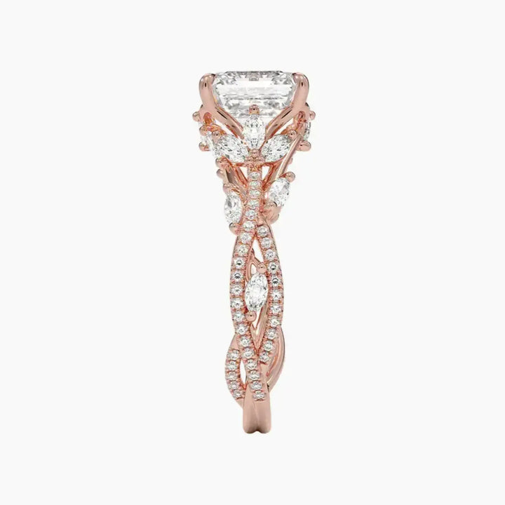 Melia Adorned Asscher Designer 1.5 Carat Lab Grown Diamond Engagement Ring in 18K Yellow Gold