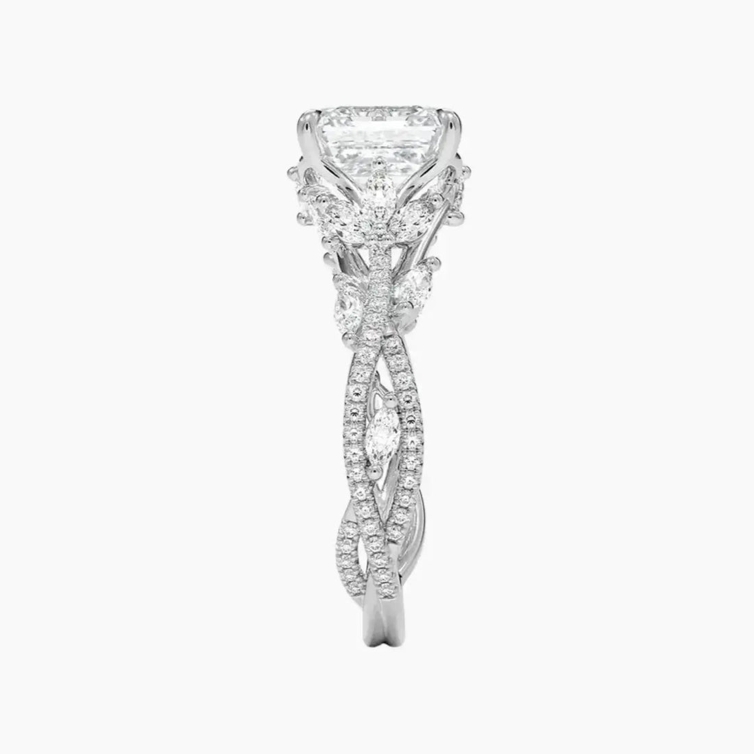 Melia Adorned Asscher Designer 3 Carat Lab Grown Diamond Engagement Ring in 18K Rose Gold