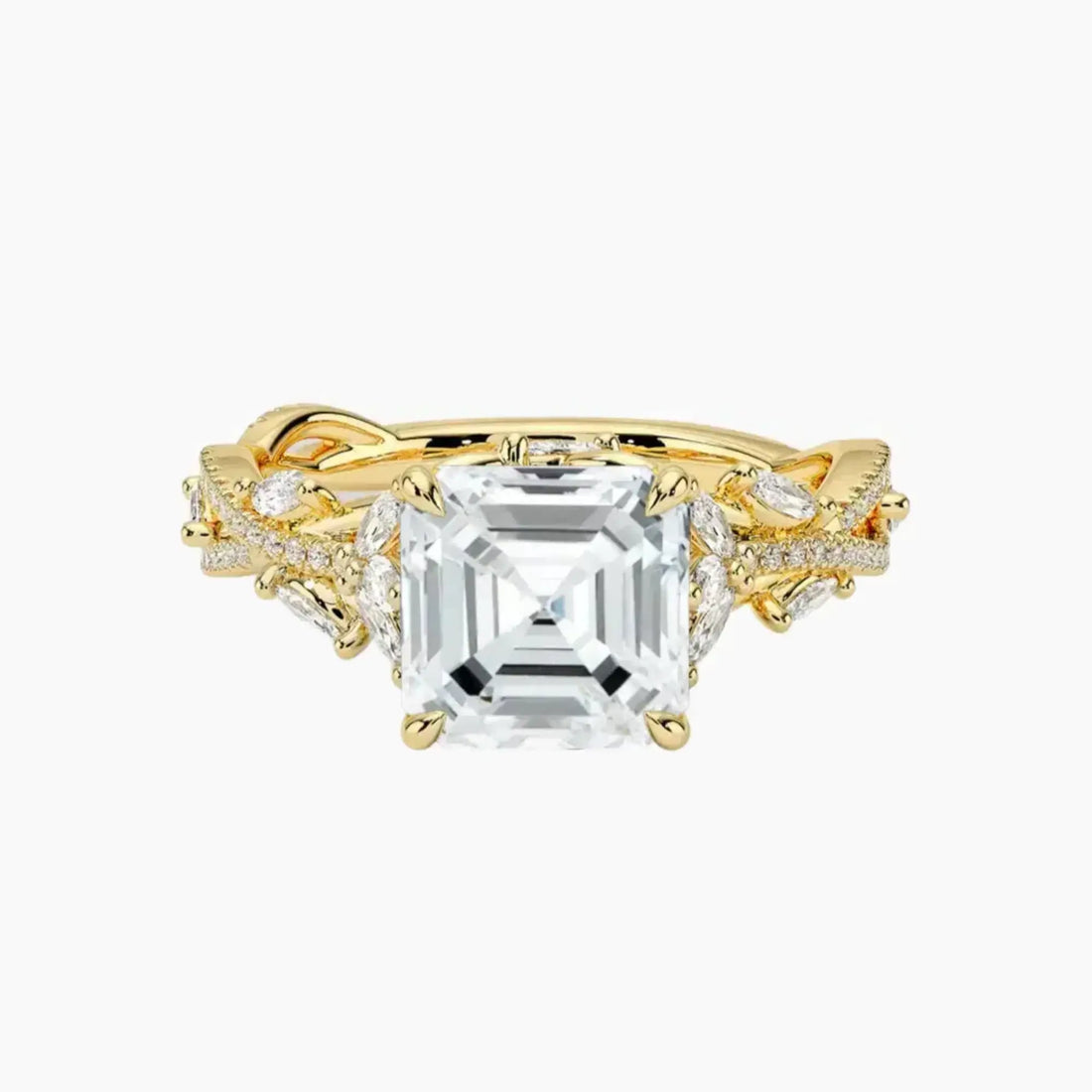 Melia Adorned Asscher Designer 1.5 Carat Lab Grown Diamond Engagement Ring in 14K Rose Gold
