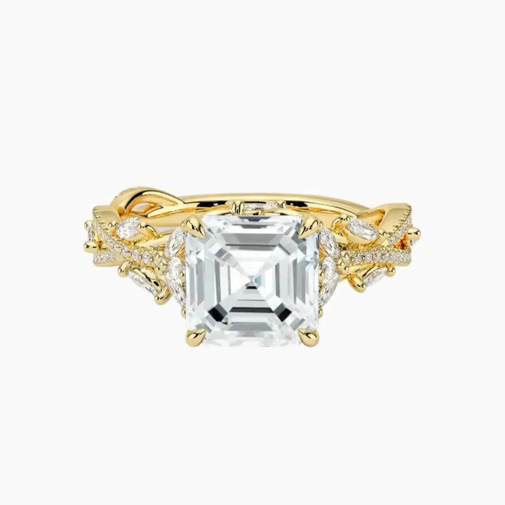 Melia Adorned Asscher Designer 1.5 Carat Lab Grown Diamond Engagement Ring in 14K Yellow Gold