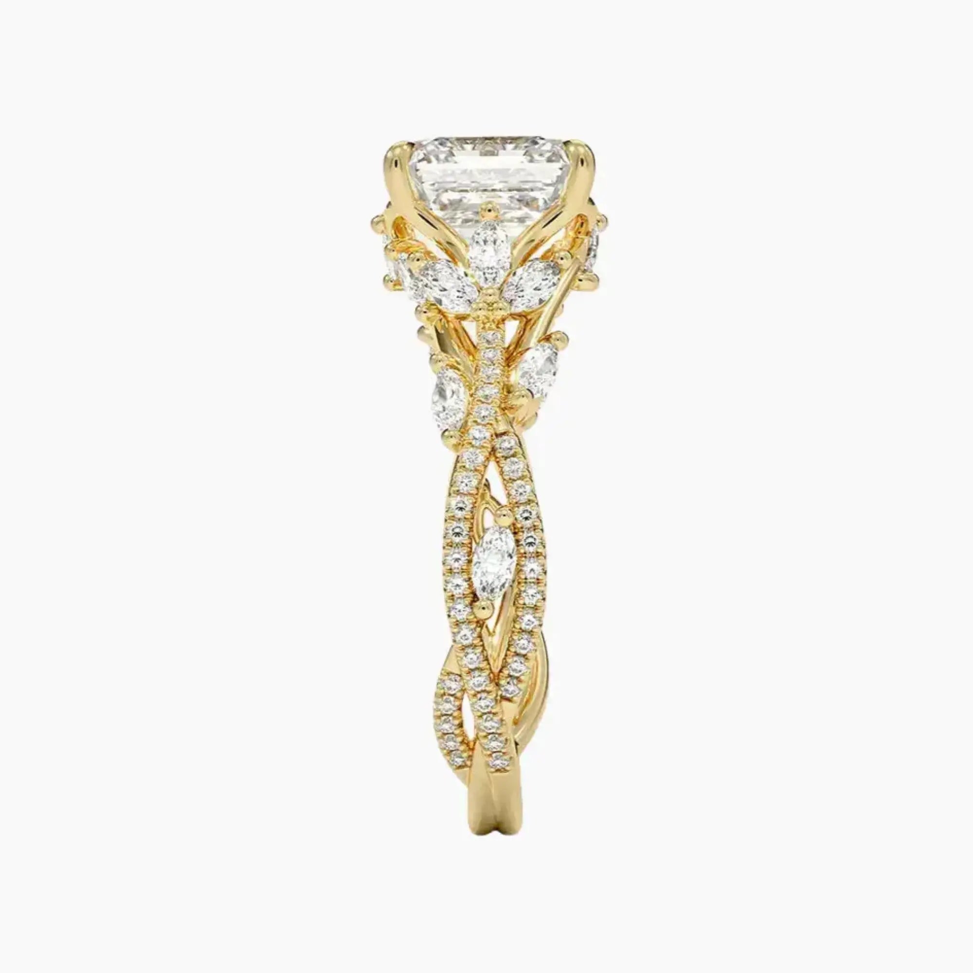Melia Adorned Asscher Designer 1.5 Carat Lab Grown Diamond Engagement Ring in 18K White Gold