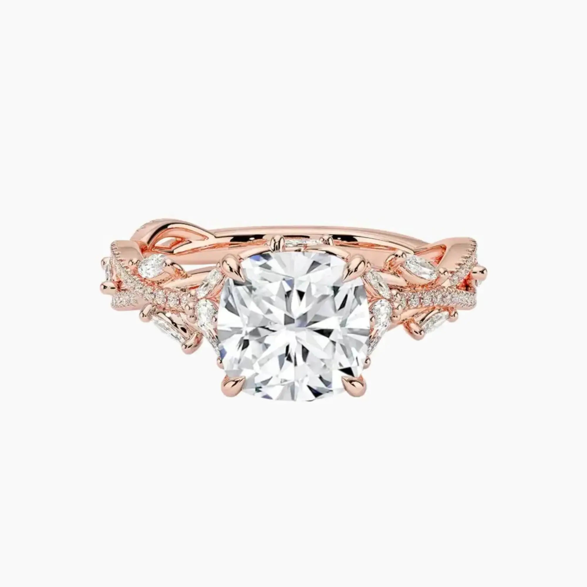 Melia Adorned Cushion Designer 1 Carat Lab Grown Diamond Engagement Ring in 14K Yellow Gold