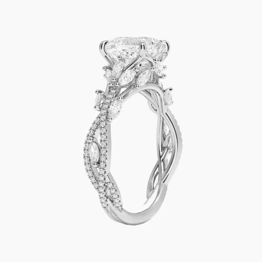 Melia Adorned Cushion Designer Diamond Ring Setting in 14K White Gold