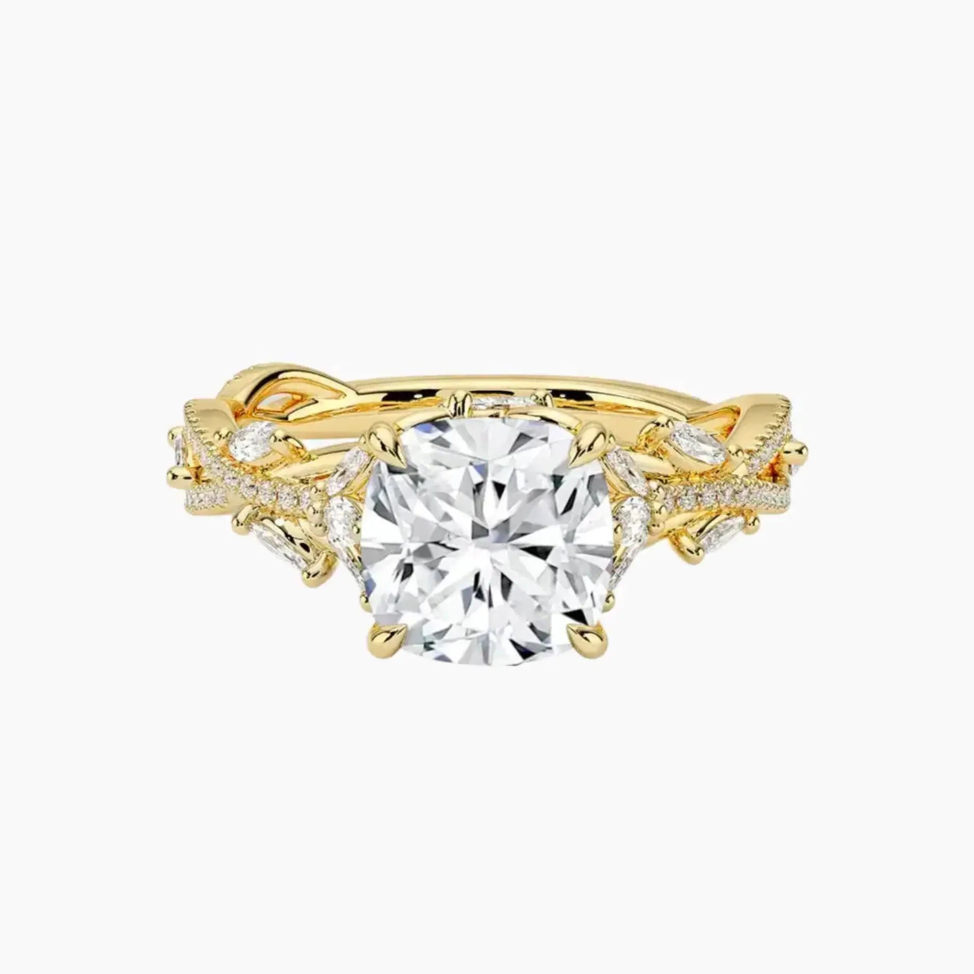 Melia Adorned Cushion Designer Diamond Ring Setting in 18K Yellow Gold