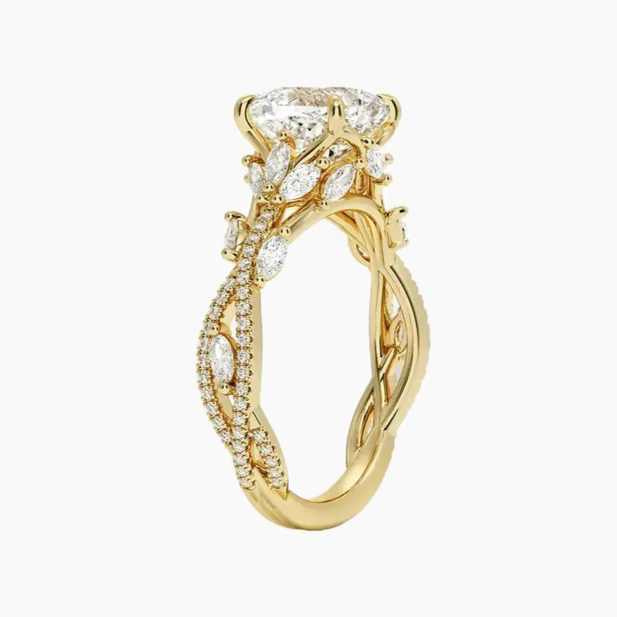 Melia Adorned Cushion Designer 2.5 Carat Lab Grown Diamond Engagement Ring in 18K White Gold