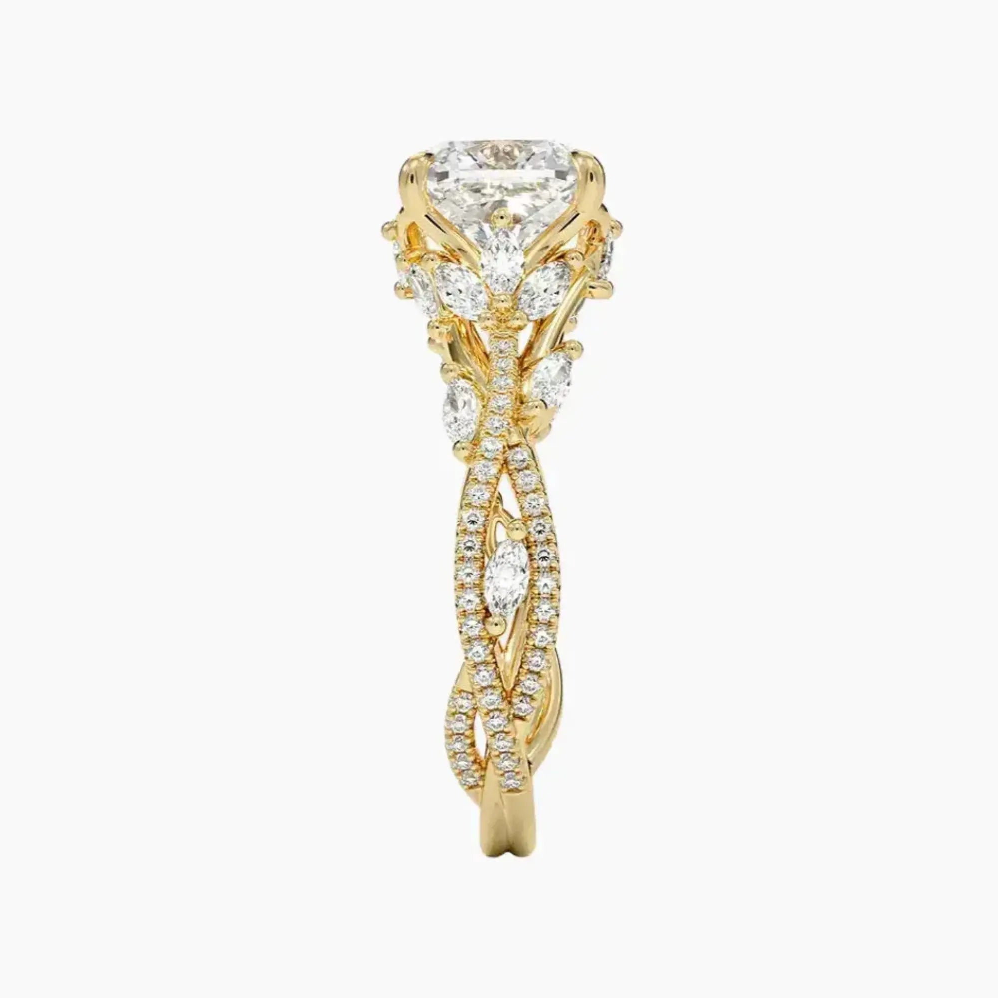 Melia Adorned Cushion Designer 2.5 Carat Lab Grown Diamond Engagement Ring in 18K Yellow Gold