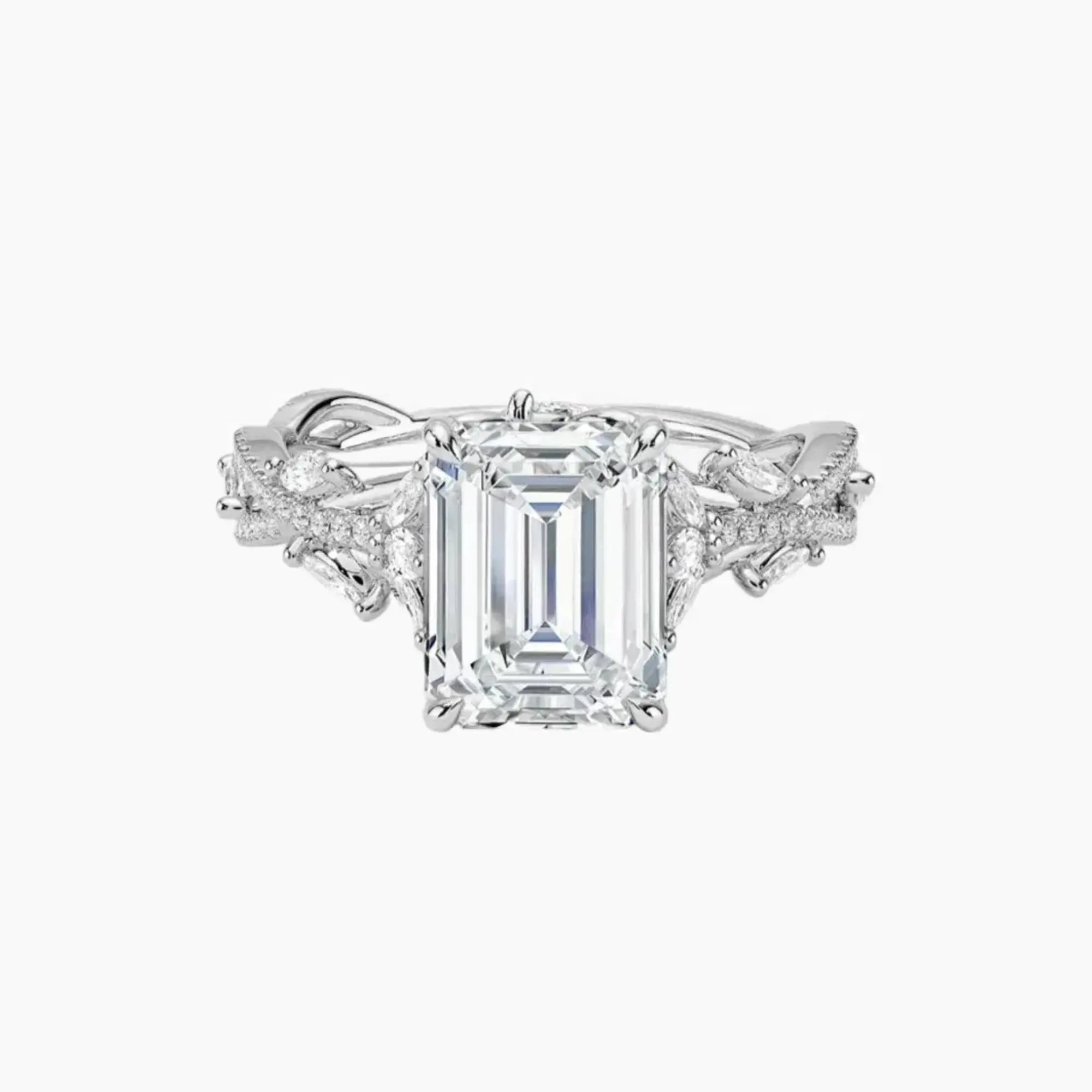 Melia Adorned Emerald Designer 2 Carat Lab Grown Diamond Engagement Ring in 18K Yellow Gold