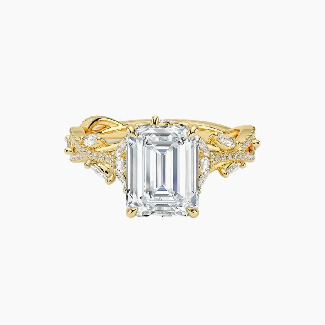 Melia Adorned Emerald Designer 2.5 Carat Lab Grown Diamond Engagement Ring in 18K Yellow Gold