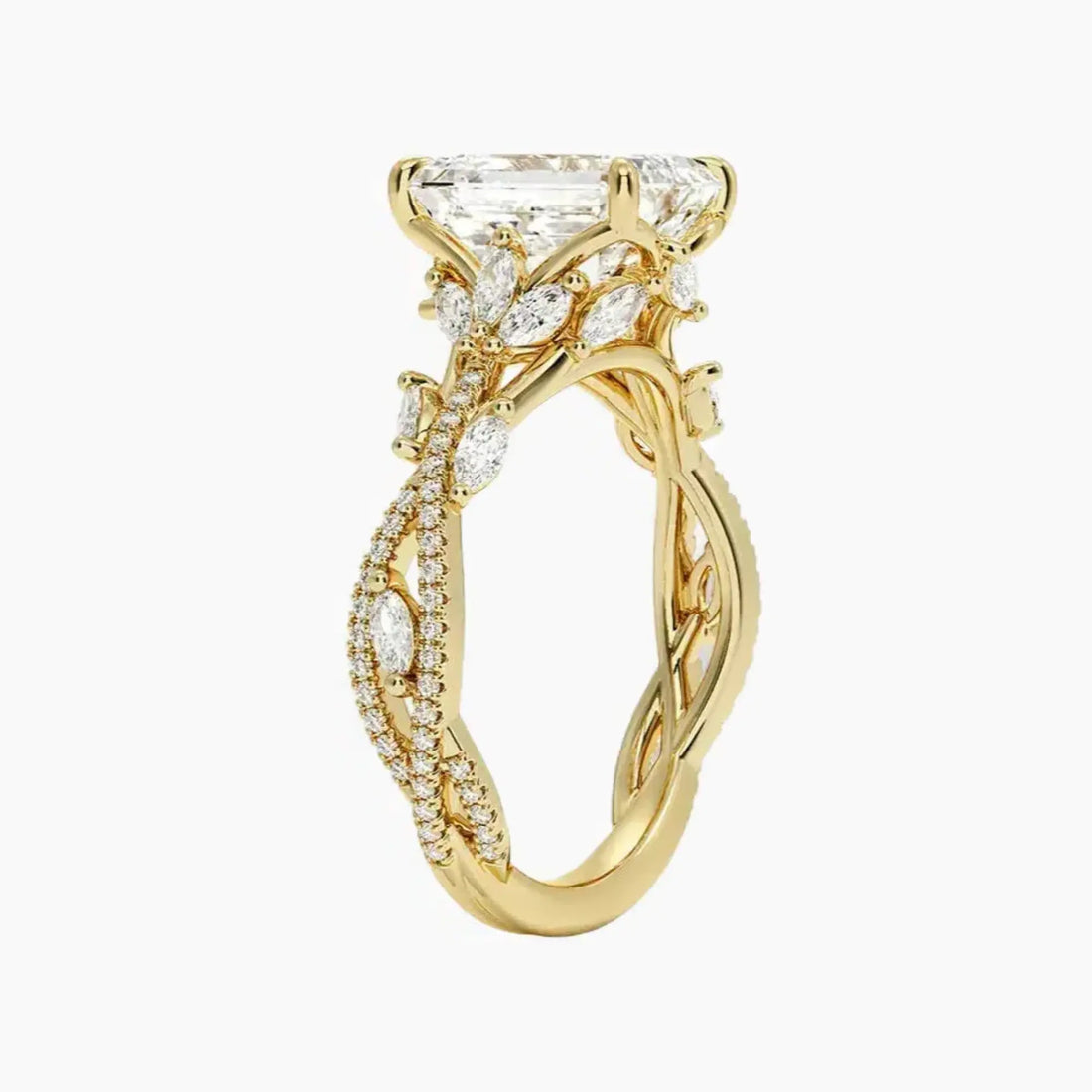 Melia Adorned Emerald Designer 1 Carat Lab Grown Diamond Engagement Ring in 18K White Gold