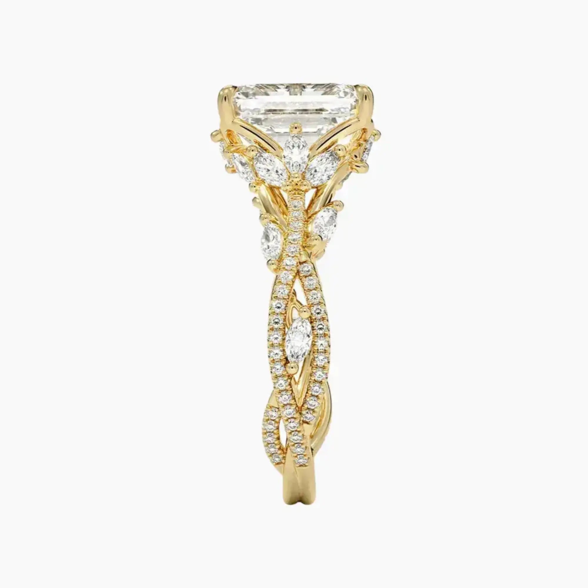 Melia Adorned Emerald Designer 2 Carat Lab Grown Diamond Engagement Ring in 14K Yellow Gold