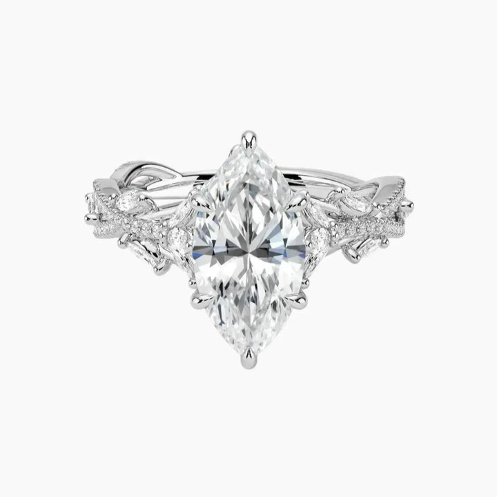 Melia Adorned Marquise Designer 3 Carat Lab Grown Diamond Engagement Ring in 18K White Gold