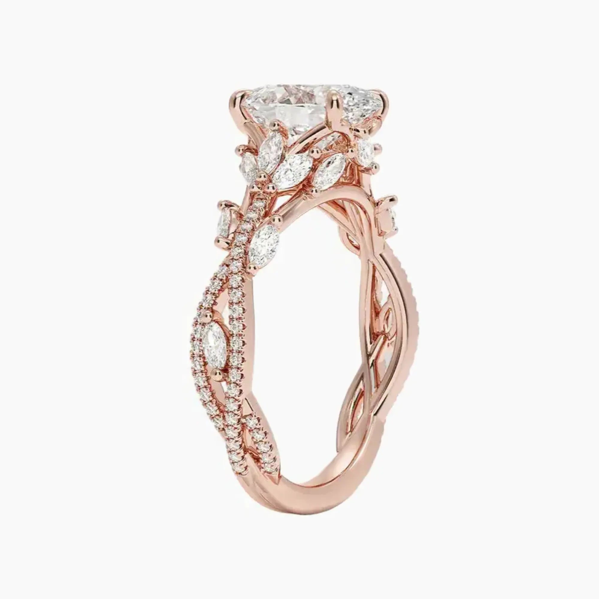 Melia Adorned Oval Designer 2.5 Carat Lab Grown Diamond Engagement Ring in 14K Rose Gold