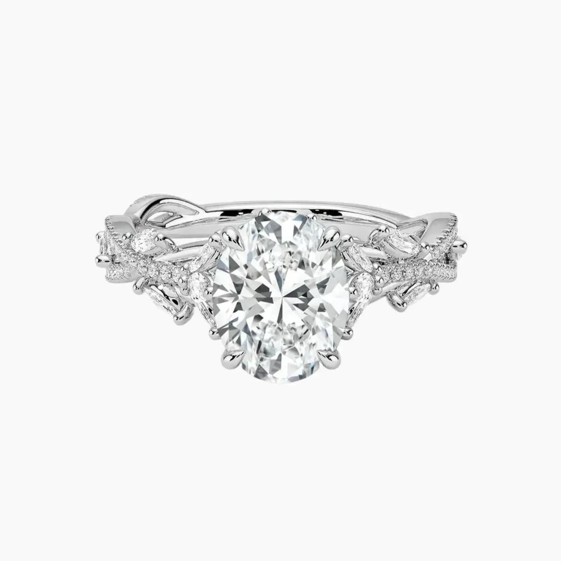 Melia Adorned Oval Designer 2 Carat Lab Grown Diamond Engagement Ring in 18K White Gold