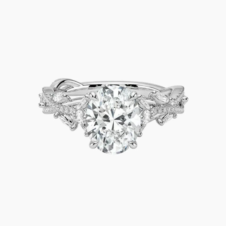 Melia Adorned Oval Designer 3 Carat Lab Grown Diamond Engagement Ring in 18K White Gold
